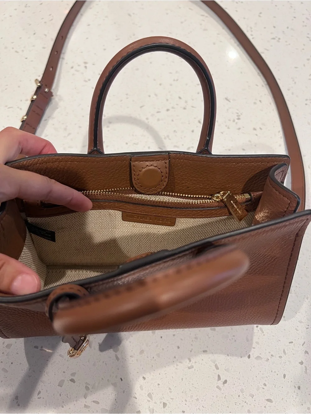 MICHAEL KORS Scarlett Leather Satchel with Gold Hardware